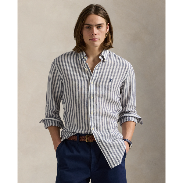 Navy/White Gestreiftes Custom-Fit Leinenhemd Polo Ralph Lauren 1