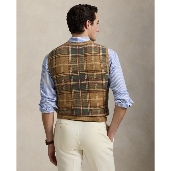 Plaid Wool-Cotton Sleeveless Jumper