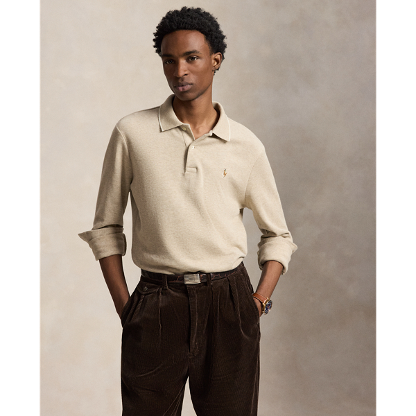 Tuscan Beige Heather Double-Knit Polo-Collar Pullover Polo Ralph Lauren 1