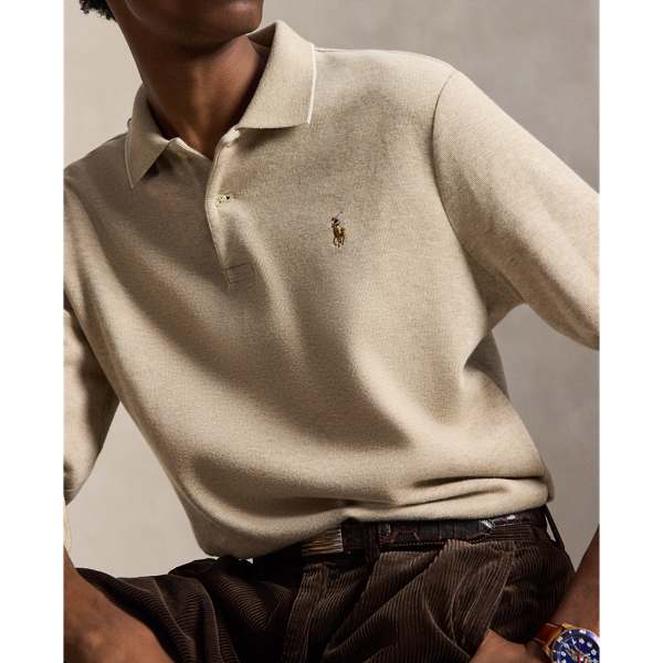 Tuscan Beige Heather Double-Knit Polo-Collar Pullover Polo Ralph Lauren 4