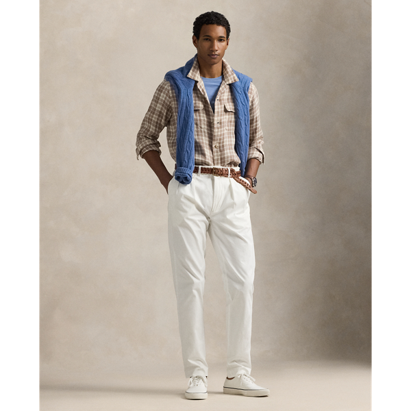 Classic Fit Plaid Linen Camp Shirt