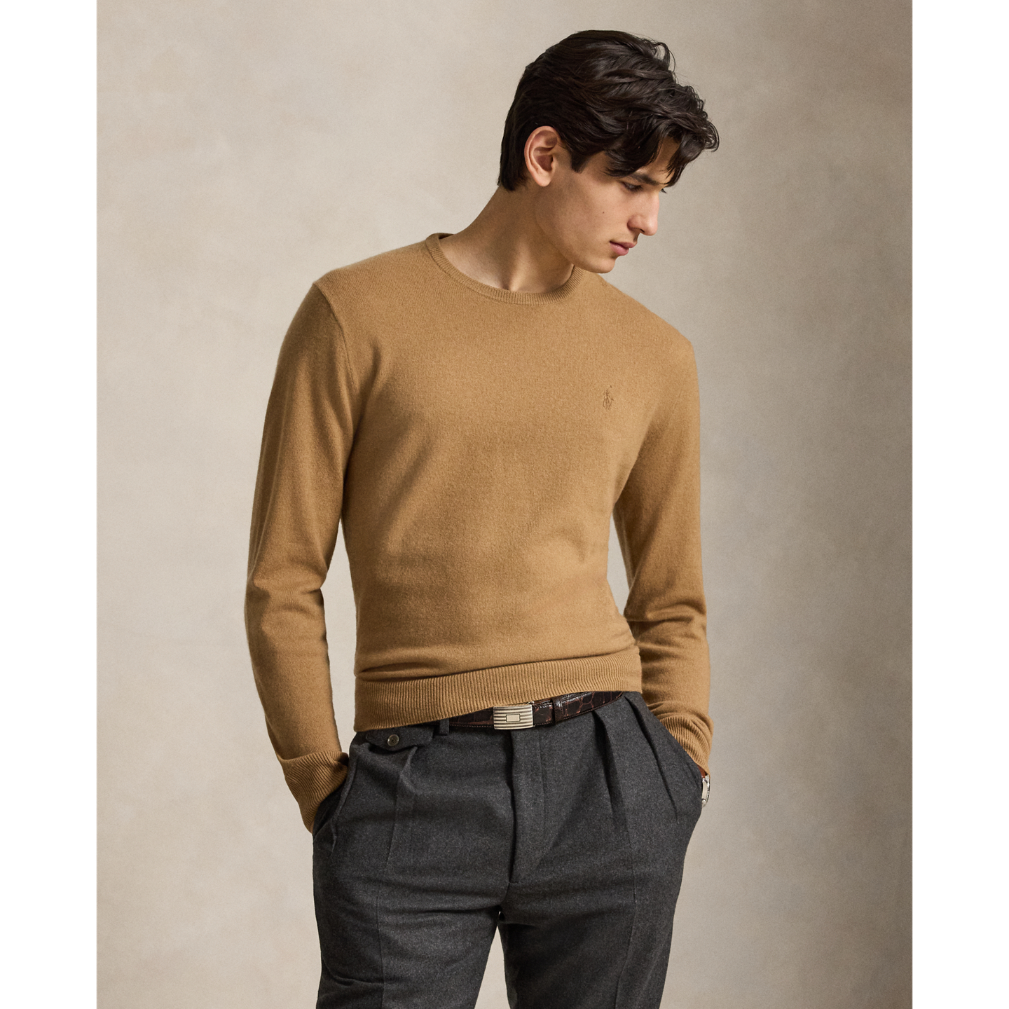 Мужской свитер Ralph Lauren Wool Crewneck, цвет: Рыжевато-коричневый меланжевый — фото 4