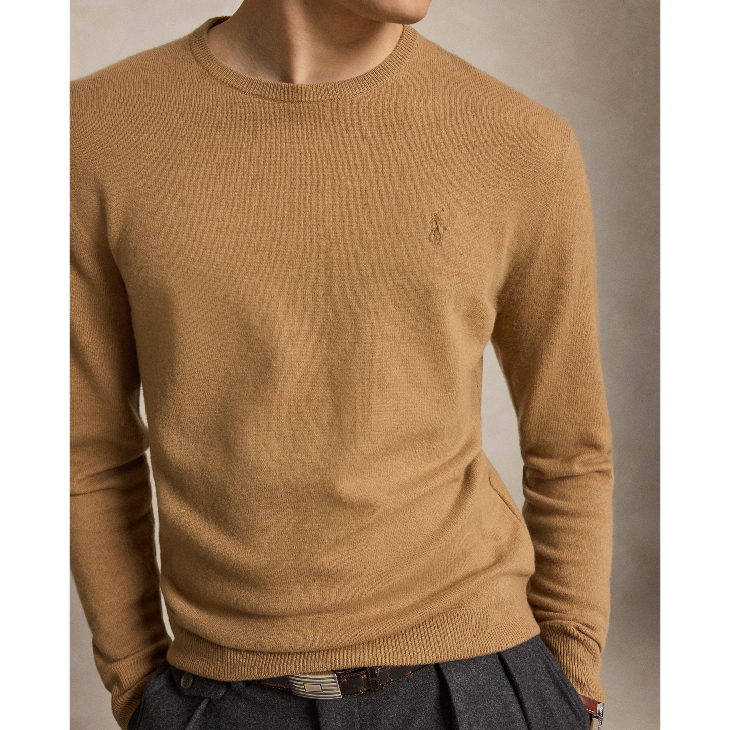 Мужской свитер Ralph Lauren Wool Crewneck, цвет: Рыжевато-коричневый меланжевый — фото 3