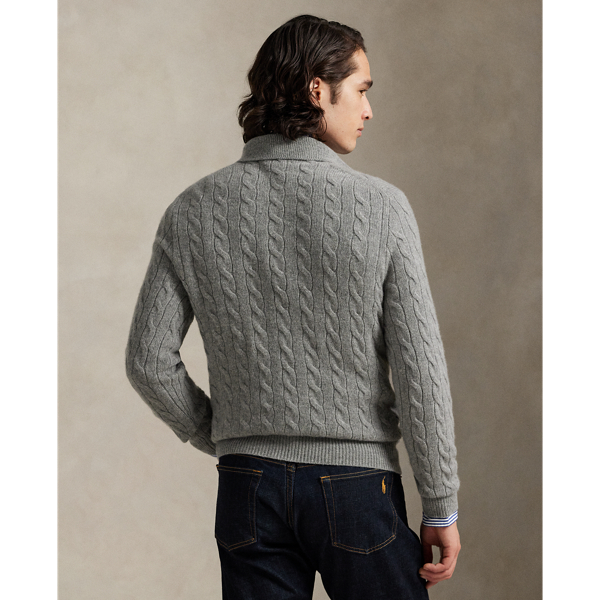 Woll-Kaschmir-Pullover mit Zopfmuster Polo Ralph Lauren in Rehgrau meliert 5