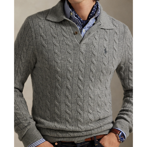 Woll-Kaschmir-Pullover mit Zopfmuster Polo Ralph Lauren in Rehgrau meliert 6