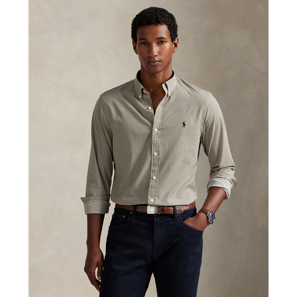 Slim Houndstooth Stretch Poplin Shirt