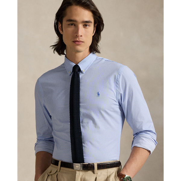 Slim Houndstooth Stretch Poplin Shirt