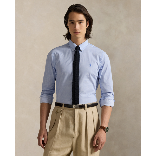 Slim Houndstooth Stretch Poplin Shirt