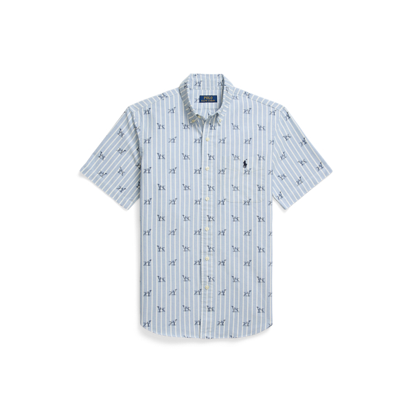 Custom Fit Striped Dog-Print Shirt