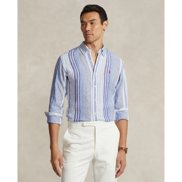 6279 Blue Multi Gestreiftes Classic-Fit Leinenhemd Polo Ralph Lauren 1