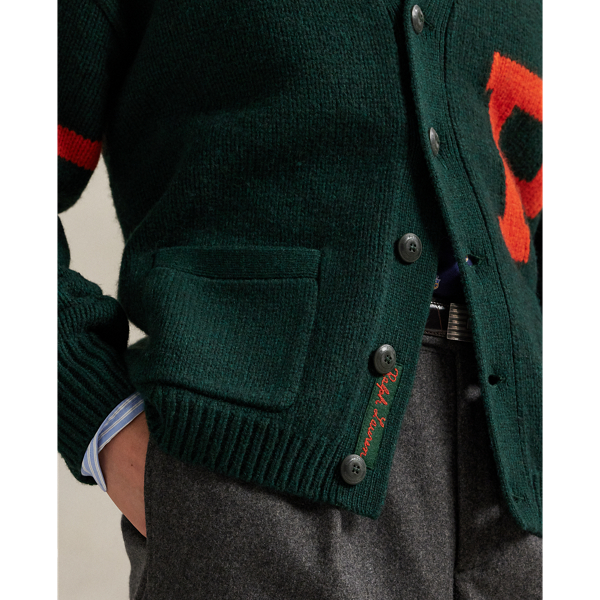 Wool V-Neck Letter Cardigan