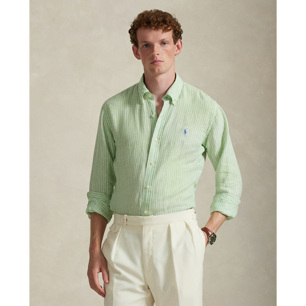 Polo Ralph Lauren 클래식핏 스트라이프 리넨 셔츠 에섹스 그린 화이트 1