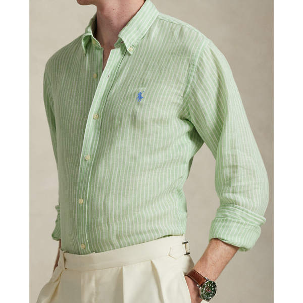 Polo Ralph Lauren 클래식핏 스트라이프 리넨 셔츠 에섹스 그린 화이트 6