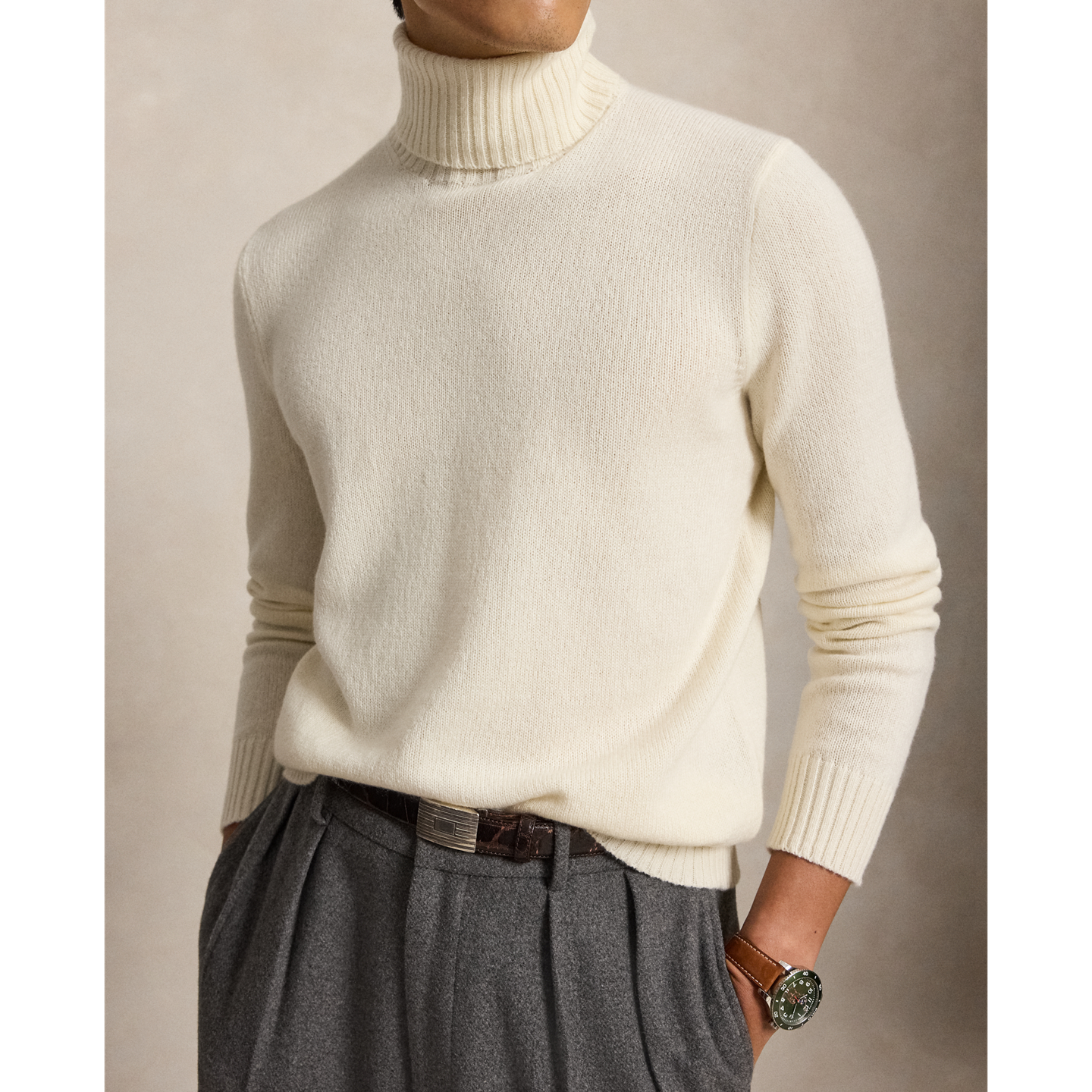 Мужской свитер Ralph Lauren Cashmere Turtleneck, цвет: Кремовый — фото 3