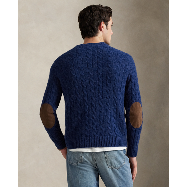 clubhaus Elbow Patched Sweate サイズM ネイビー Suede-Patch Cable-Knit Sweater