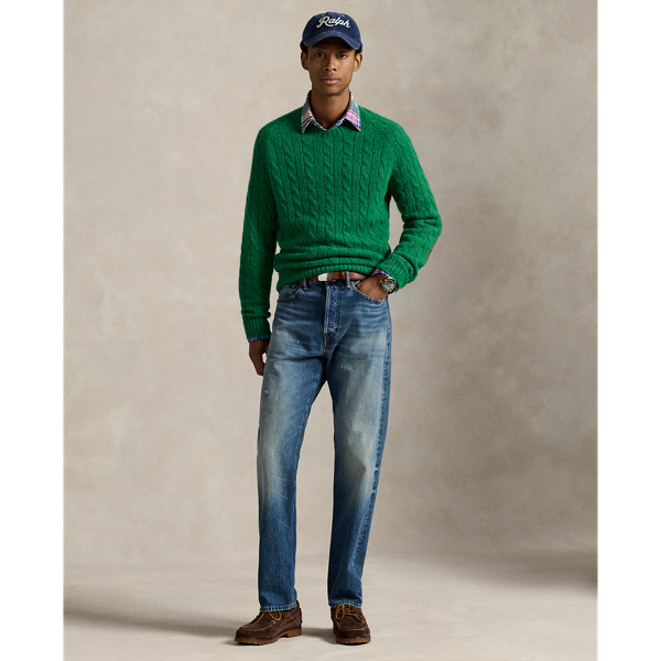 Suede-Patch Cable-Knit Sweater