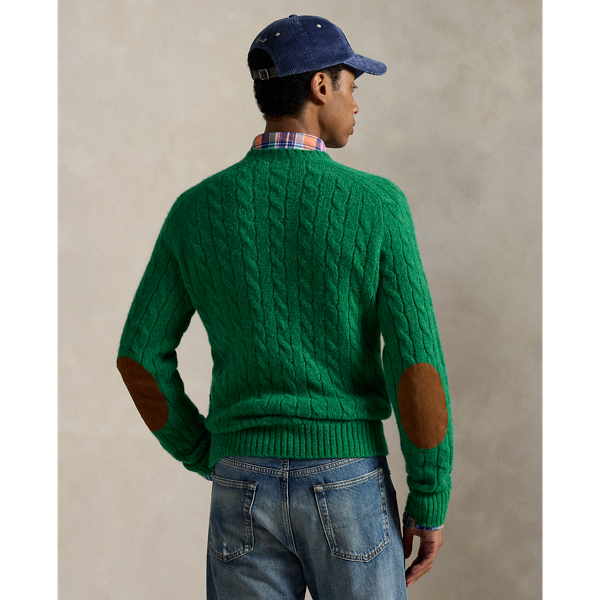 Suede-Patch Cable-Knit Sweater