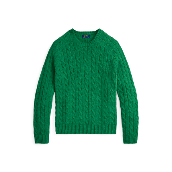 Suede-Patch Cable-Knit Sweater