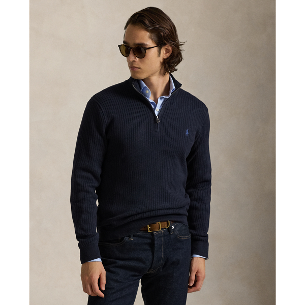 Rib-Knit Cotton Quarter-Zip Jumper