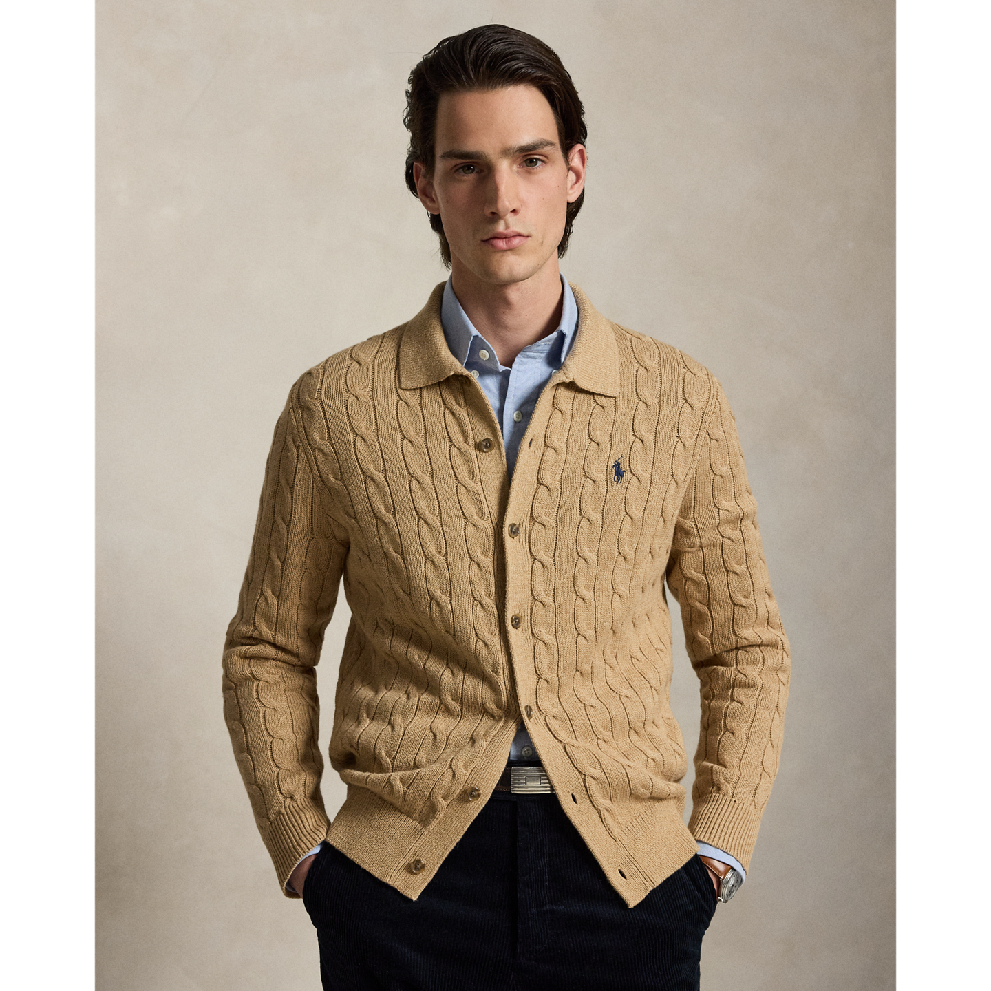 Мужской кардиган Ralph Lauren Cable-Knit Cotton, цвет: Верблюжий меланжевый — фото 4