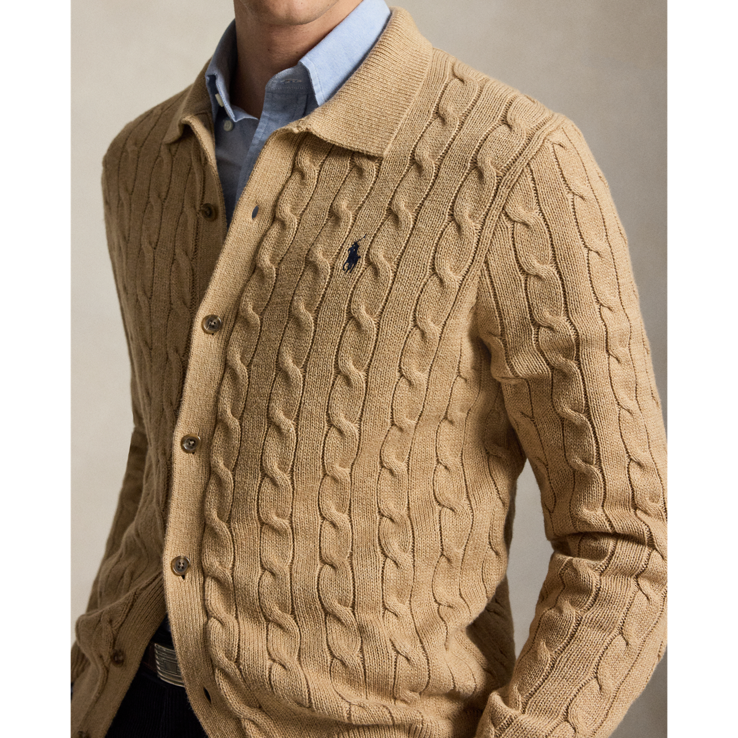 Мужской кардиган Ralph Lauren Cable-Knit Cotton, цвет: Верблюжий меланжевый — фото 3