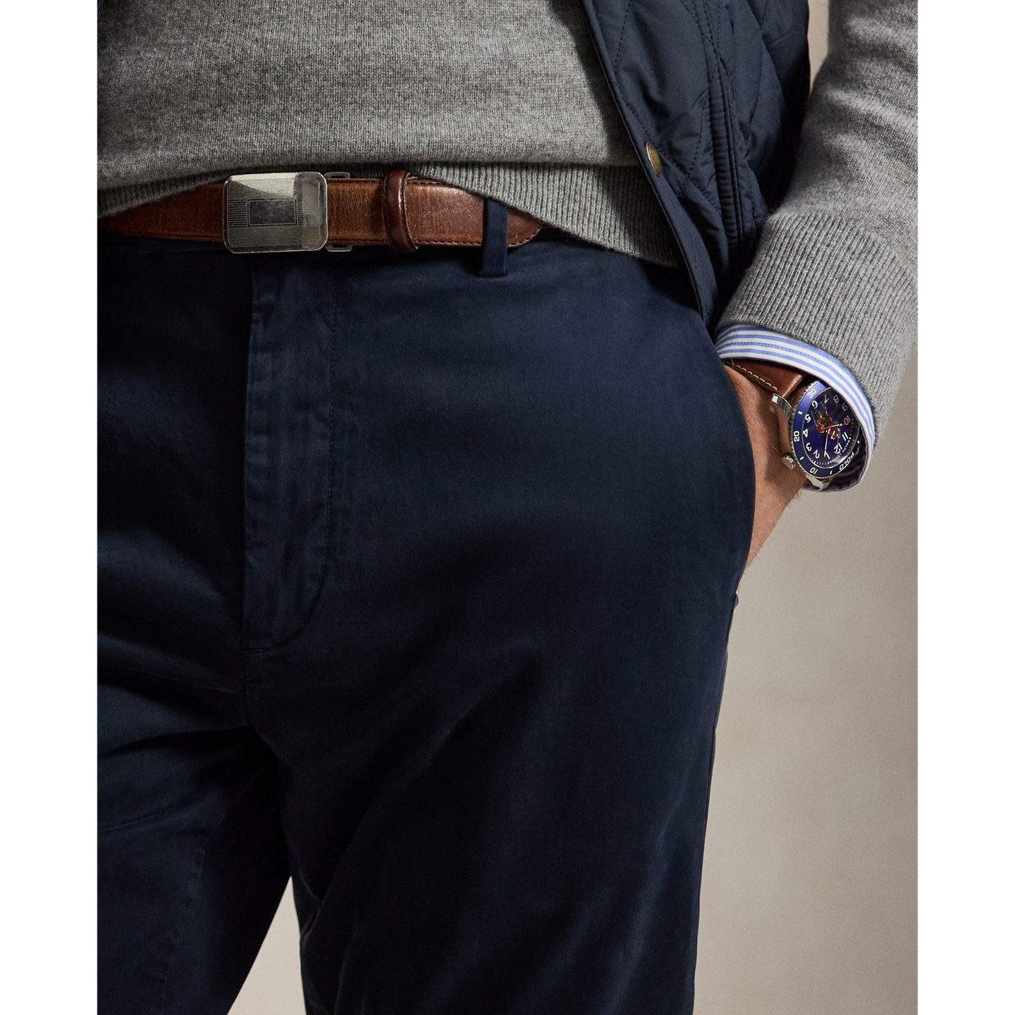 Мужские брюки Polo Ralph Lauren Jarrett Slim Fit Sateen, цвет: Тёмно-синий — фото 3
