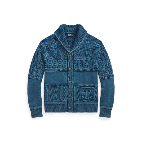 Aran-gebreid indigo katoenen vest
