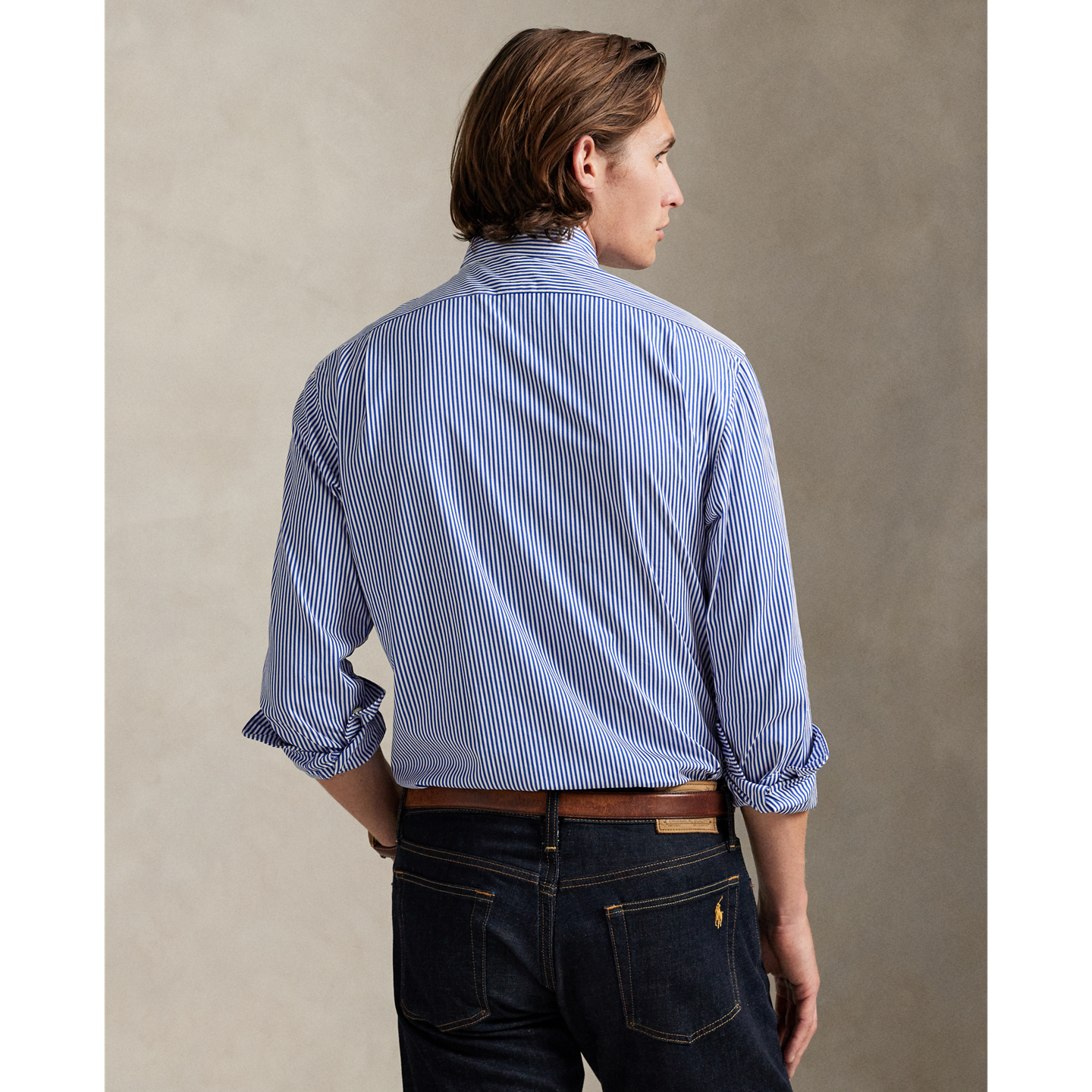 Мужская рубашка Ralph Lauren Classic Fit Striped Poplin, цвет: Синий / Белый — фото 2