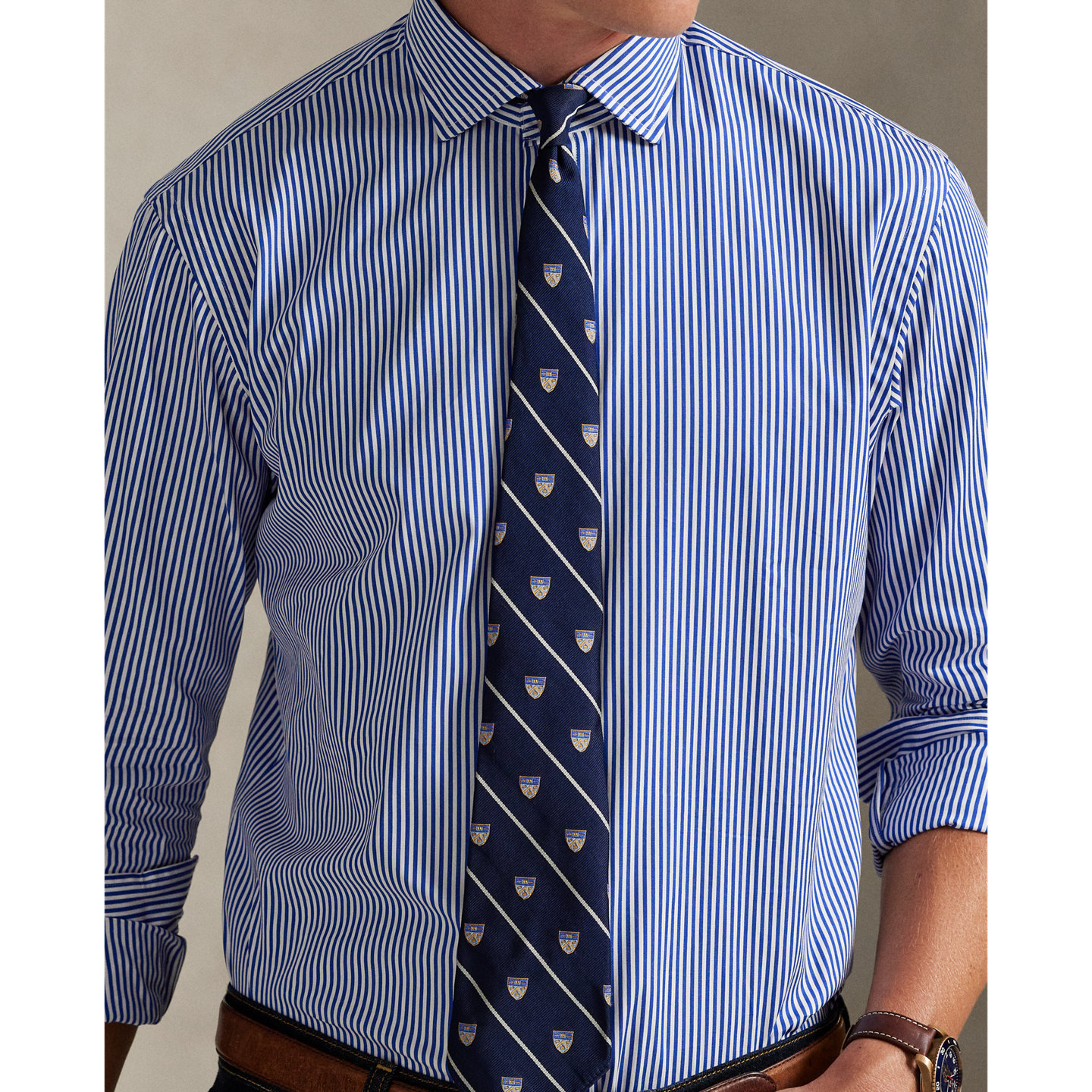 Мужская рубашка Ralph Lauren Classic Fit Striped Poplin, цвет: Синий / Белый — фото 3