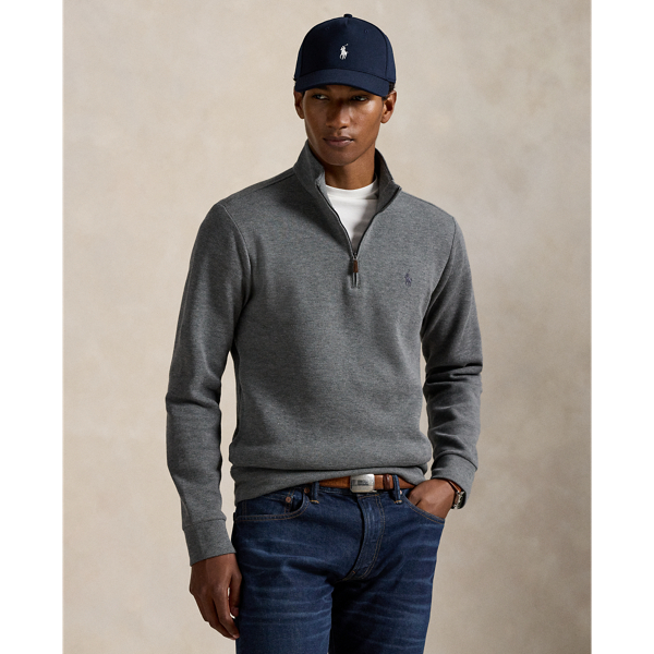 Pull demi-zippé à maille double en piqué