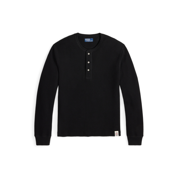 Waffle-Knit Cotton Henley Shirt