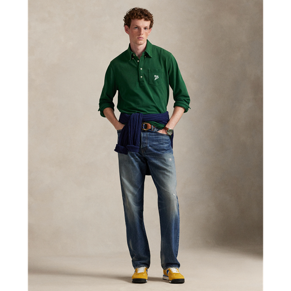 Classic Fit Embroidered Mesh Polo Shirt