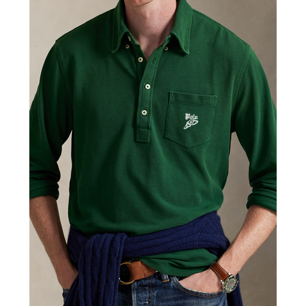 Classic Fit Embroidered Mesh Polo Shirt