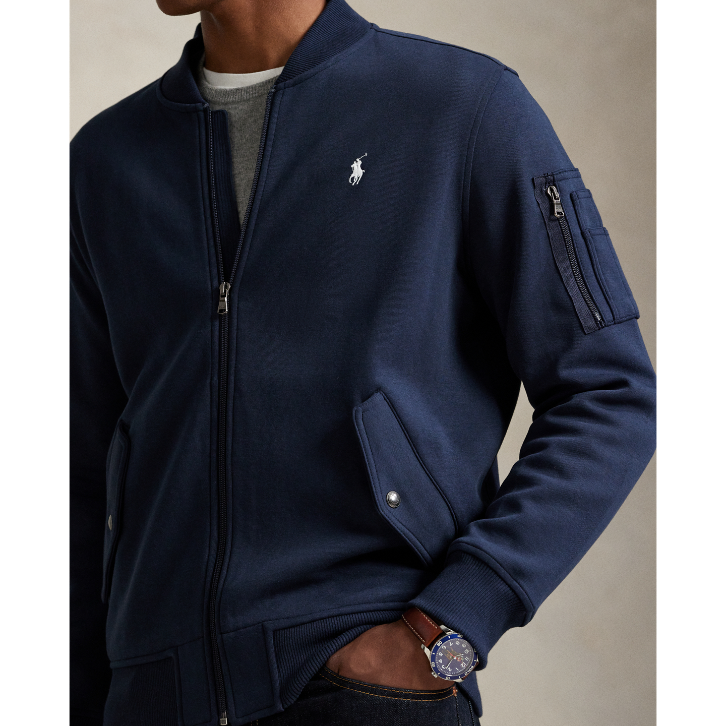 Мужская куртка Ralph Lauren Double-Knit Flight, цвет: Тёмно-синий — фото 3