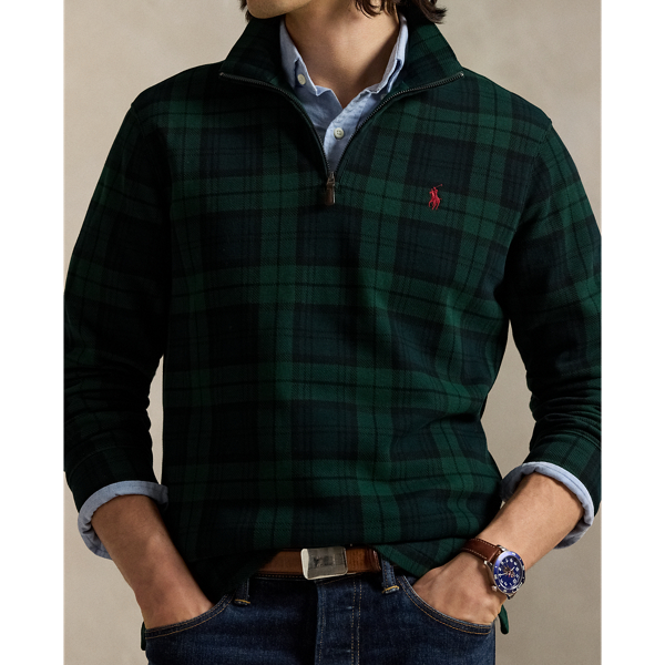 Plaid Estate-Rib Quarter-Zip Pullover