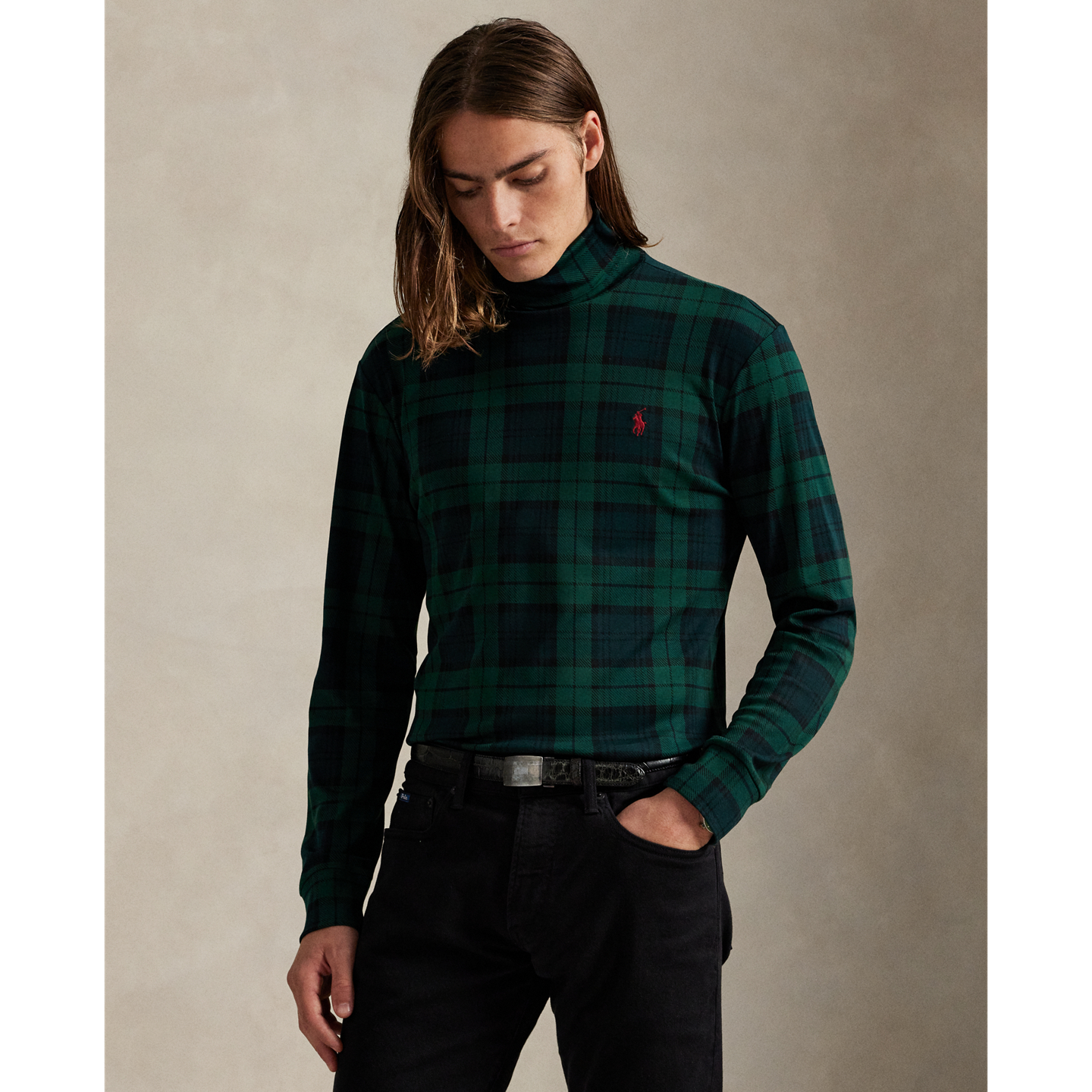 Мужские футболки Ralph Lauren Plaid Soft Cotton Turtleneck, цвет: Клетчатый — фото 4