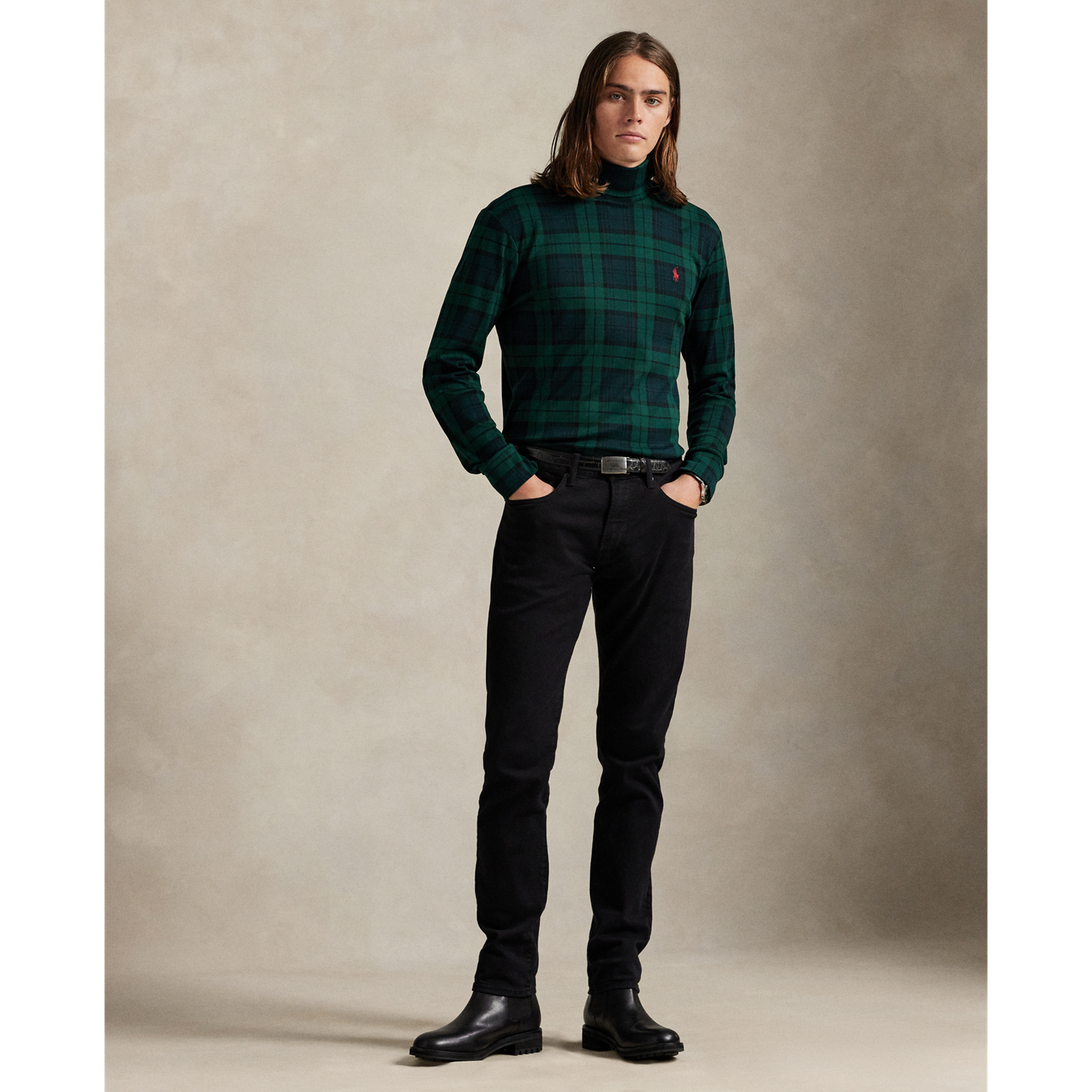 Мужские футболки Ralph Lauren Plaid Soft Cotton Turtleneck, цвет: Клетчатый — фото 1