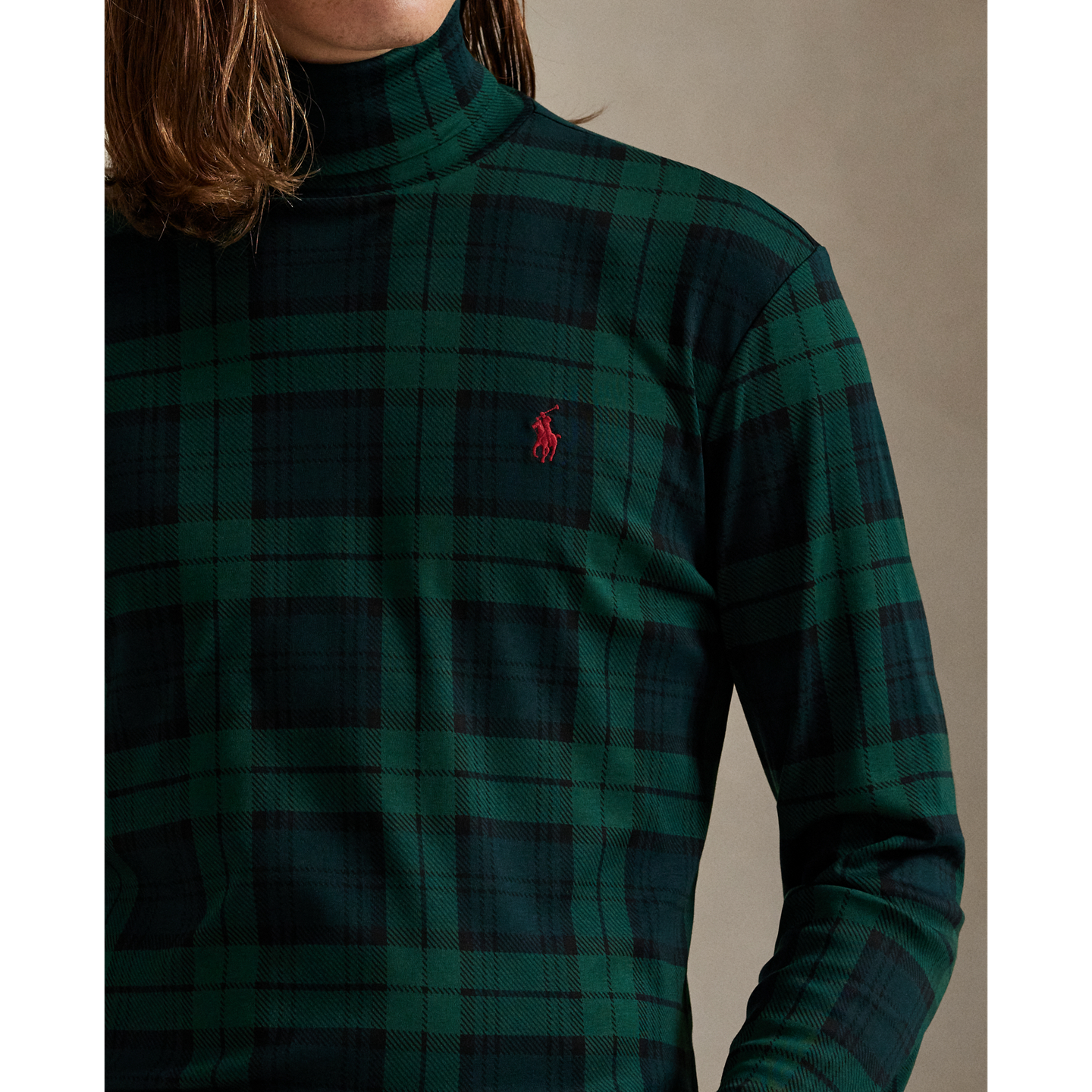 Мужские футболки Ralph Lauren Plaid Soft Cotton Turtleneck, цвет: Клетчатый — фото 3