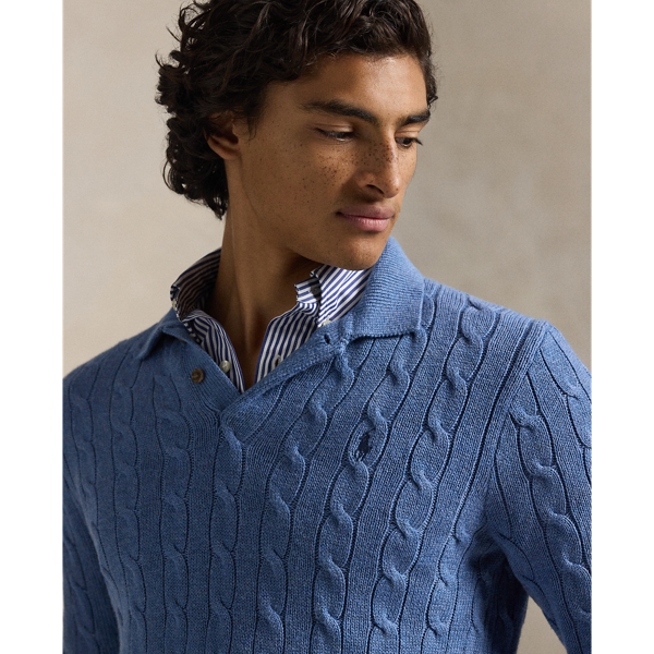 Pullover mit Polokragen und Zopfmuster Polo Ralph Lauren in See meliert 6