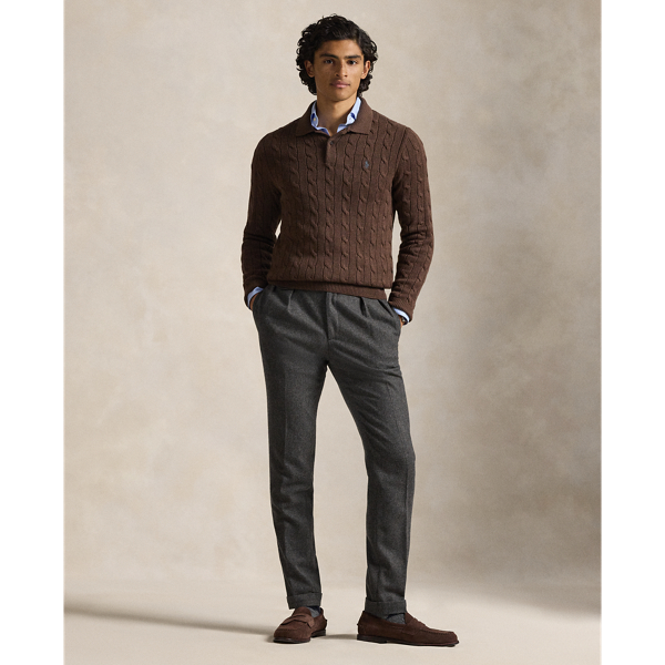 Dark Roast Melange Cable-Knit Cotton Polo-Collar Jumper Polo Ralph Lauren 4