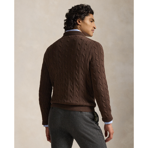 Dark Roast Melange Cable-Knit Cotton Polo-Collar Jumper Polo Ralph Lauren 5
