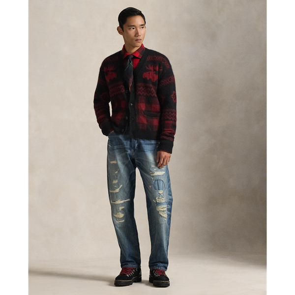 Cardigan motif élan et carreaux Buffalo Polo Ralph Lauren en Combi. Noir Rouge 4