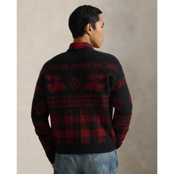 Cardigan motif élan et carreaux Buffalo Polo Ralph Lauren en Combi. Noir Rouge 5