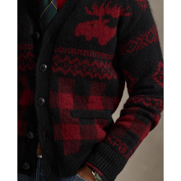 Cardigan motif élan et carreaux Buffalo Polo Ralph Lauren en Combi. Noir Rouge 6