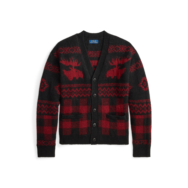 Cardigan motif élan et carreaux Buffalo Polo Ralph Lauren en Combi. Noir Rouge 2