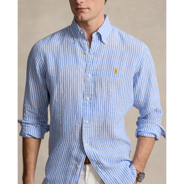 Gestreiftes Custom-Fit Leinenhemd Polo Ralph Lauren in Blau/Wei&szlig; 6