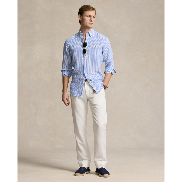 Gestreiftes Custom-Fit Leinenhemd Polo Ralph Lauren in Blau/Wei&szlig; 7