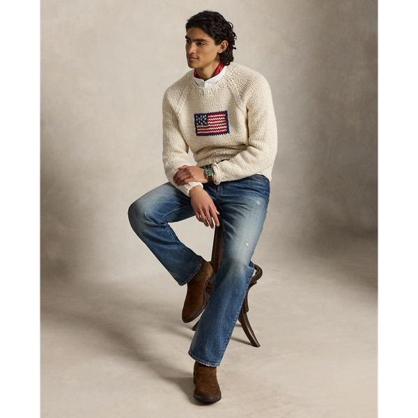 Handgestrickter Pullover mit US-Flagge Polo Ralph Lauren in Creme kombiniert 3