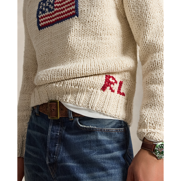 Handgestrickter Pullover mit US-Flagge Polo Ralph Lauren in Creme kombiniert 5
