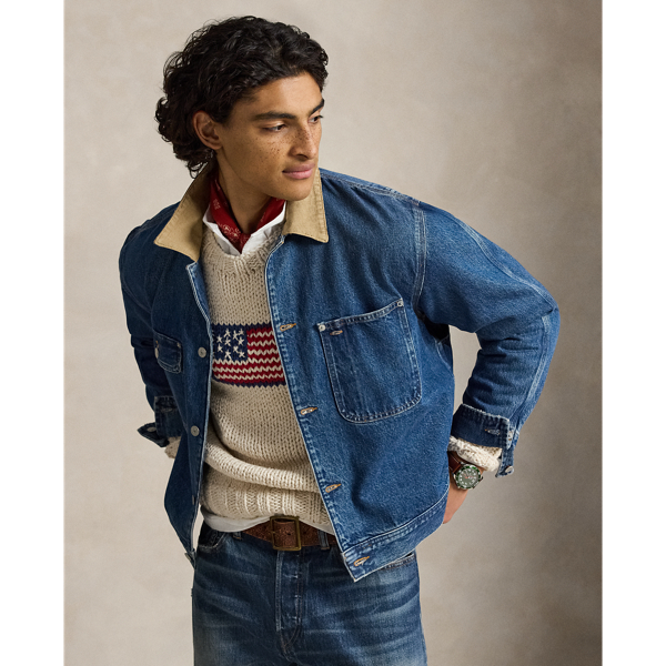 Handgestrickter Pullover mit US-Flagge Polo Ralph Lauren in Creme kombiniert 6